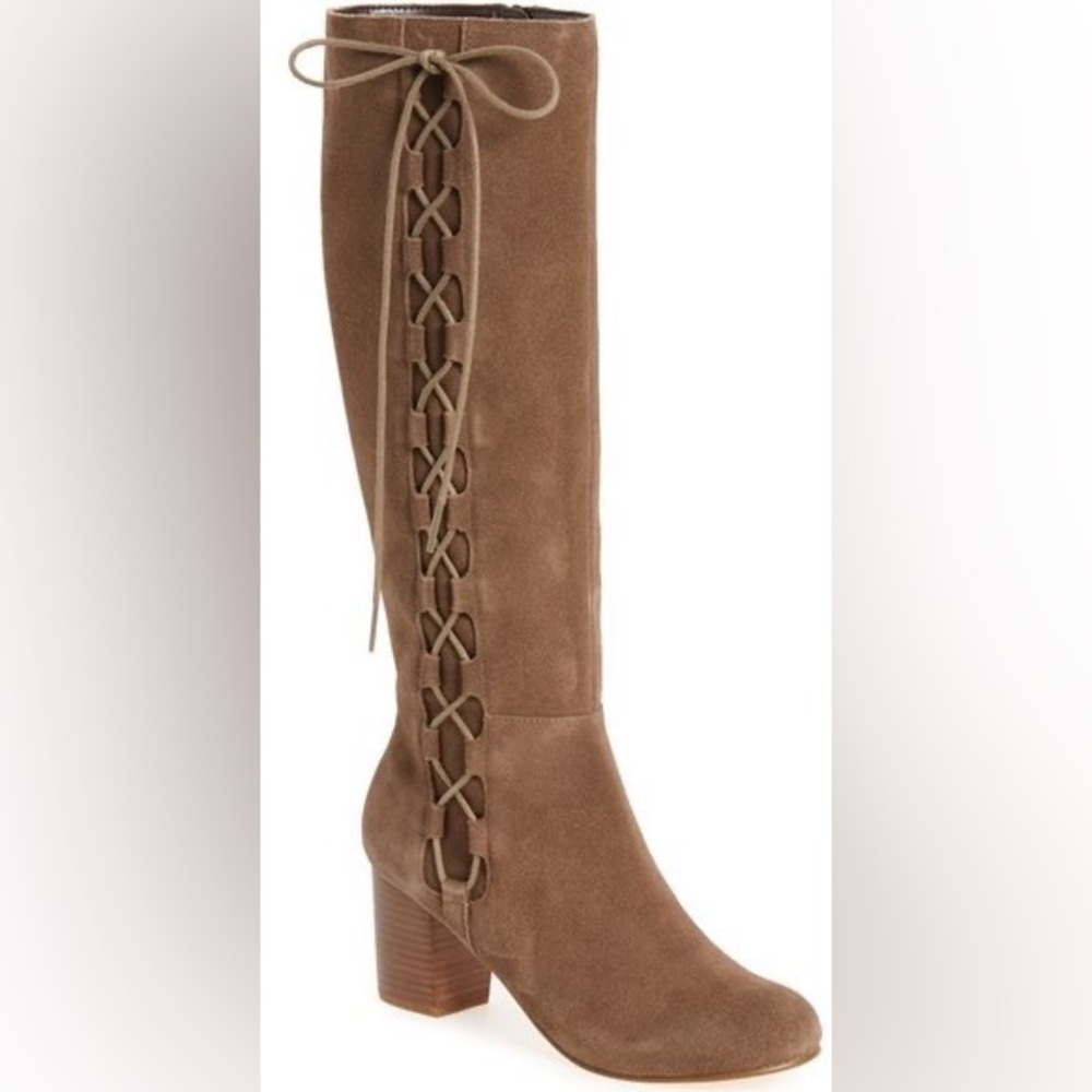 Sole Society Arabella Lace Up High Heeled Suede Boots Nude Taupe Nordstrom 7.5